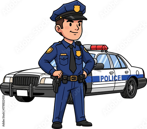 community guardian cartoon police officers resolute stand, isolated on transparent background
