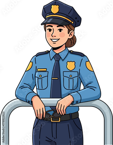 confident policewoman a days duty begins, isolated on transparent background