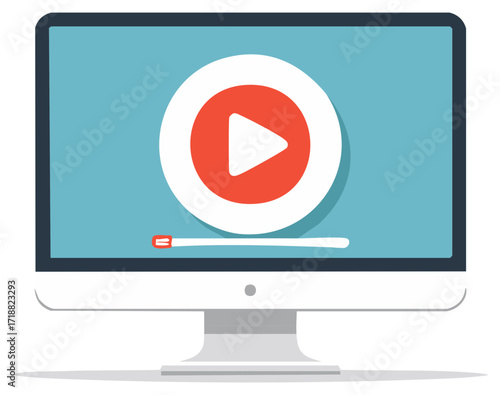 Streaming Video on a Desktop Computer Monitor with a Large Play Button and Progress Bar