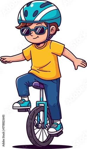 cool kids unicycle adventure a thrilling cartoon ride, isolated on transparent background