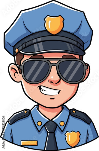 cool police officer cartoon a happy badge of honor, isolated on transparent background
