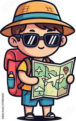 cool traveler kid exploring new adventures, isolated on transparent background