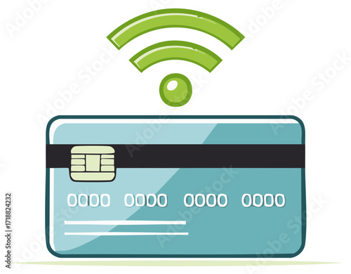 Credit Card with Wireless Signal Secure Online Payment Technology Icon