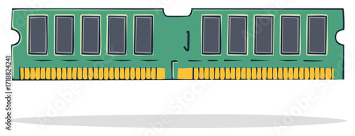 Stylized Computer RAM Stick Isolated on White, Memory Module Illustration