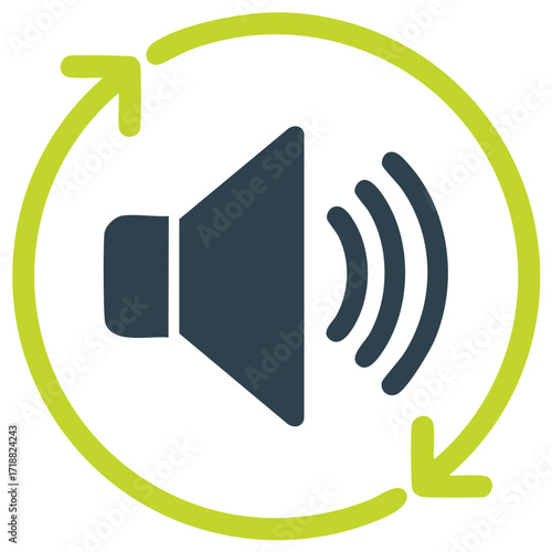 Repeating Audio Signal Graphic with Round Arrow in Green and Blue for Volume Adjustment