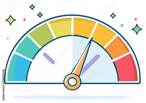 Vector illustration of a colorful performance meter showing a high score or rating level
