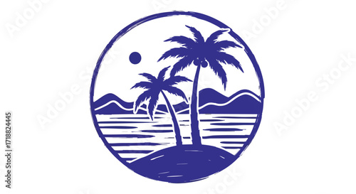 Dreamy blue island getaway with swaying palms and tranquil ocean views perfect for travel companies and vacation planners looking for summer vibes