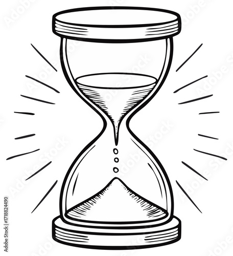 Classic black outline hourglass illustration with sand falling, symbolizing time, urgency, and deadlines
