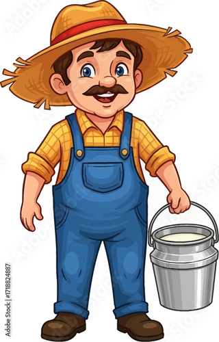 dairy farmers morning delight a cartoon illustration of rural life, isolated on transparent background