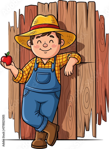 farm boys apple harvest daydream a joyful cartoon, isolated on transparent background