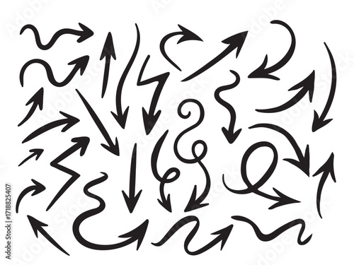 Vector art of a collection of hand-drawn black arrows