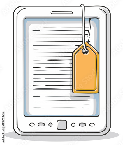 E Reader Illustration with Blank Price Tag Hanging for Purchase Deals