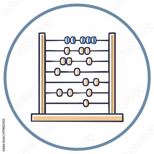 Abacus illustration within a blue circle