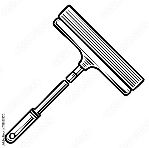 Classic squeegee cleaning tool with ribbed rubber blade and telescoping handle isolated on white