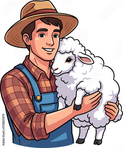 farmers gentle embrace a heartwarming cartoon of rural life and animal care, isolated on transparent background