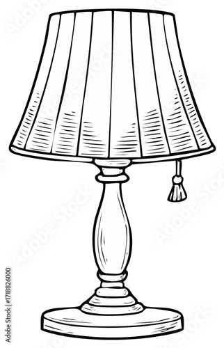 Decorative Table Lamp with Tassel and Pleated Shade Hand Drawn Sketch