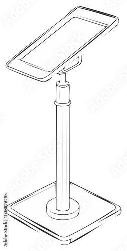 Blank screen device stand isometric vector line art illustration digital display holder