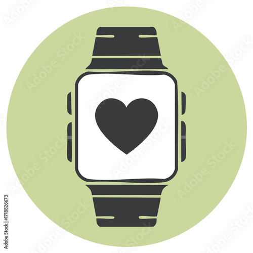 Smartwatch with Heart Symbol on Round Green Background