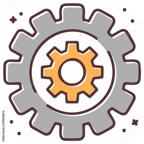 Cartoon gear icon with inner gear shape, simple mechanic concept, illustration