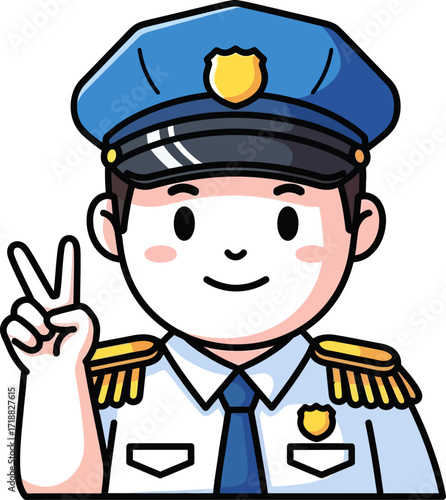 friendly police officer a peace sign of protection, isolated on transparent background
