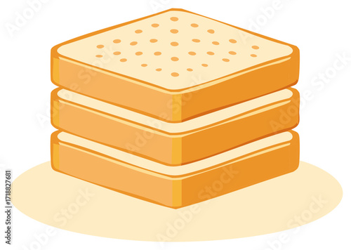 Pile of three slices of bread on a white background illustration
