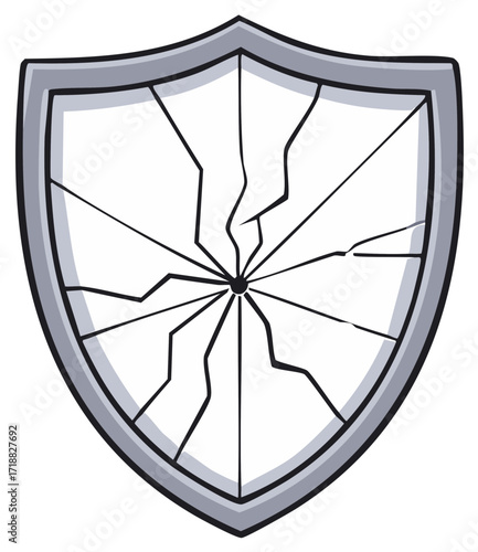 Shield with a Cracked Glass Effect, Broken Lines, Silver Outline