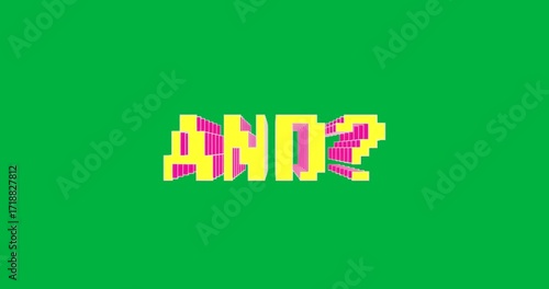 Pixel art text glitching over transparent backdrop, showcasing ‘AND?' prompt with retro gaming vibe