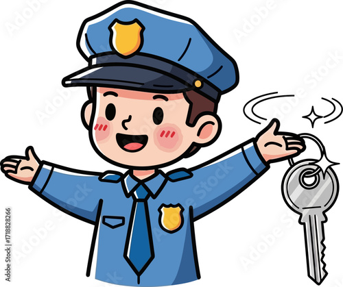 friendly police officer cartoon safety, security, and trust, isolated on transparent background