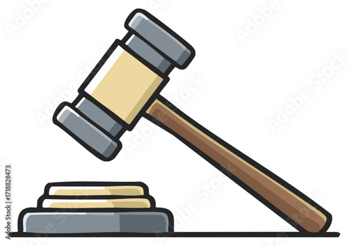 Cartoon Wooden Gavel Striking Sound Block Law Justice Court Auction