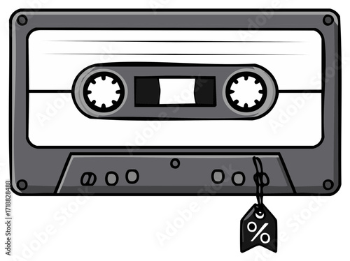 Cartoon Cassette Tape with Price Tag - Retro Audio Sale Promotion