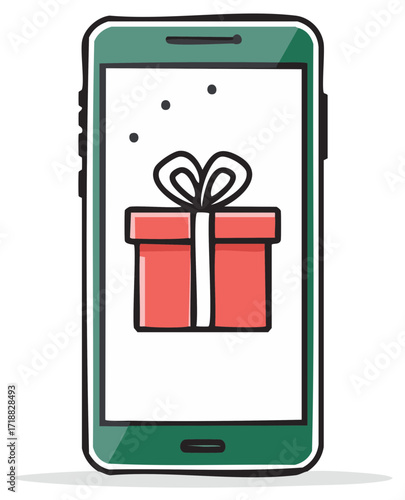 Smartphone with a red gift box on its display