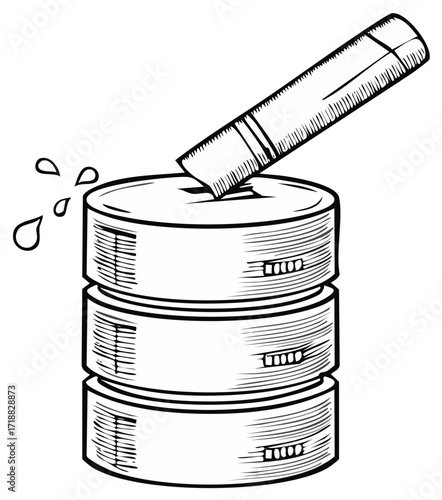 Database server vulnerability causing a data leak black and white hand drawn illustration