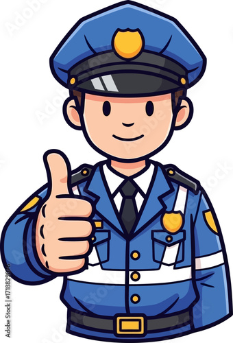 friendly police officer thumbs up for community safety, isolated on transparent background