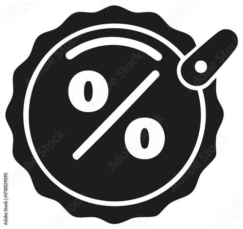Monochrome circular price tag icon with a percentage sign for sales and discounts