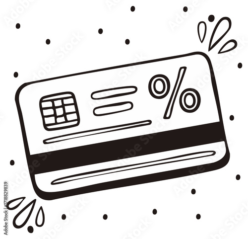 Credit card with percentage symbol and splashing elements illustration