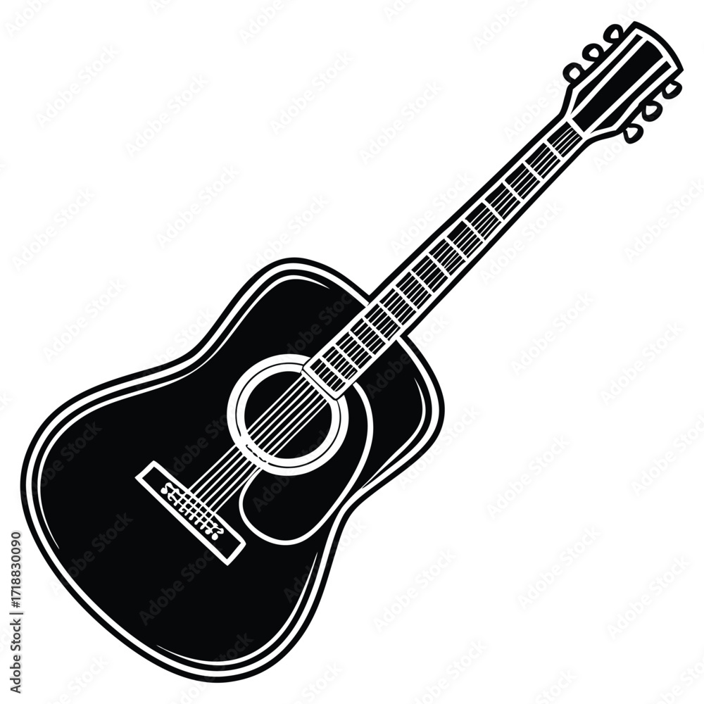 Fototapeta premium A black silhouette of a acoustic guitar