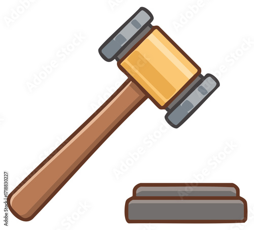 Gavel and sound block cartoon illustration, justice and law concept