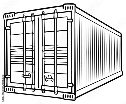 Isolated black and white container vector illustration for logistics, shipping and industrial transportation, freight, storage, import, export