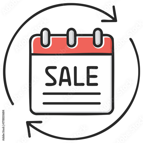 Hand Drawn Calendar Icon Depicting Recurring Sale Events Promotion Campaign
