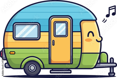 happy campervans musical road trip a whimsical cartoon adventure, isolated on transparent background