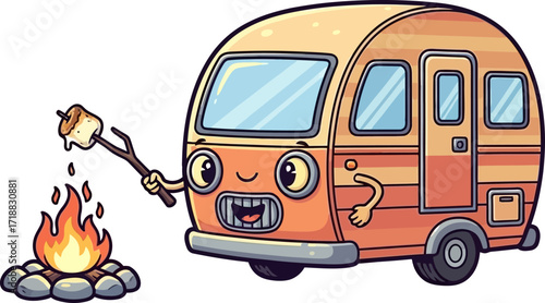 happy campers sweet campfire treat a cartoon of joyful camping, isolated on transparent background