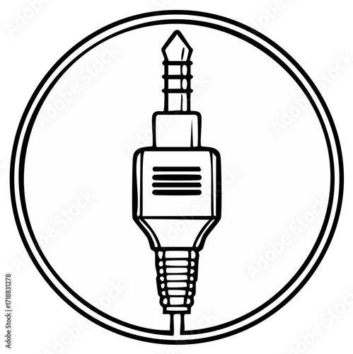 Audio Jack Connector Vector Icon, Illustration of Audio Plug in Circle
