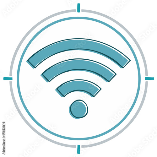 Teal WiFi symbol inside a target, wireless connection concept
