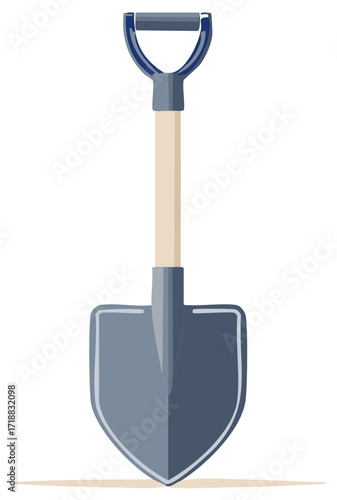 Vector illustration of a classic digging shovel with a wooden handle and D-grip