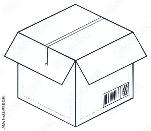 Open Cardboard Box Outline Isometric View Illustrating Shipping Packaging and Moving Supplies