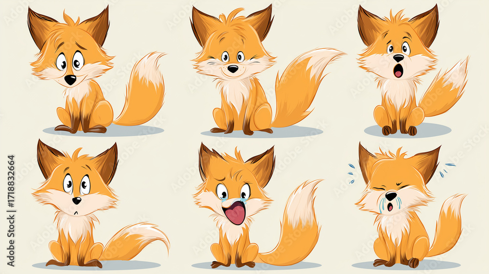 Obraz premium set of funny cartoon fox