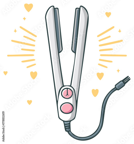 Cute hair styling flat iron illustration for beauty and salon concepts