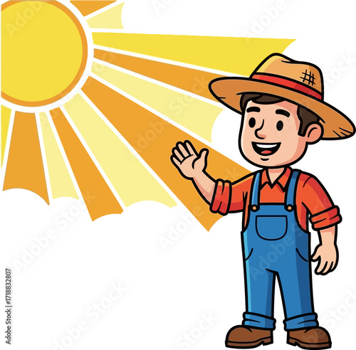 happy farmer, sunny day a cheerful cartoon greeting, isolated on transparent background