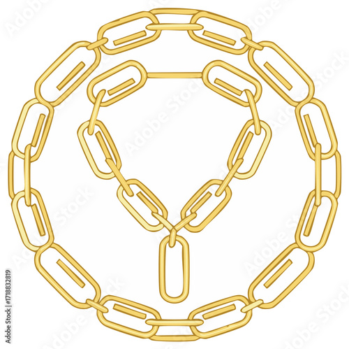 Abstract golden chain links illustration creating a decorative circular pattern with a central Y shape