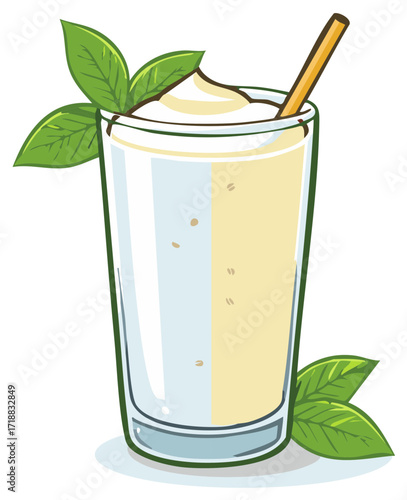 cartoon smoothie with mint leaves and straw clip art preview